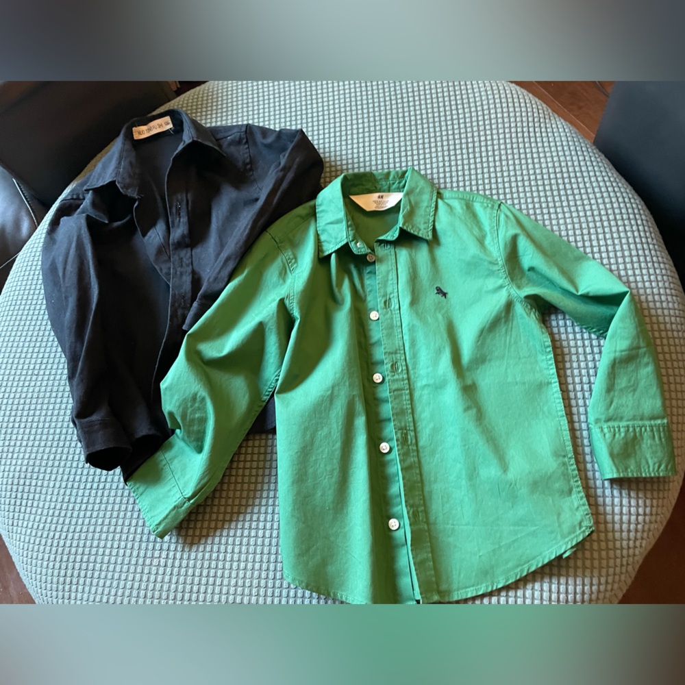 Green and Black Kids Button-Up Shirts
